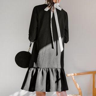 Frill-trim Ruffle-hem Dress Black - One Size