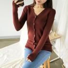 V-neck Textured Slim-fit Cardigan