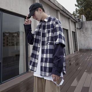 Panel Sleeve Check Button-down Shirt