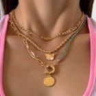 Set Of 3: Chain Necklace Set Of 3 Pcs - Green & Gold - One Size