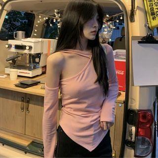 Plain Asymmetric Off-shoulder T-shirt