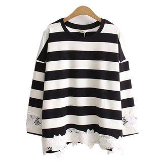 Crochet Trim Striped Long Sleeve Top