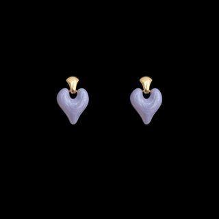Heart Glaze Alloy Dangle Earring 1 Pair - Gold & Light Gray - One Size