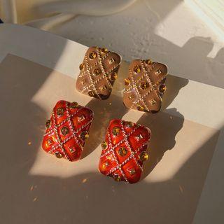 Retro Rectangle Rhinestone Glaze Earring