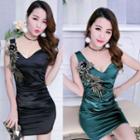 Flower Detail Sleeveless Mini Sheath Dress
