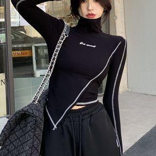 Turtleneck Irregular Cropped T-shirt