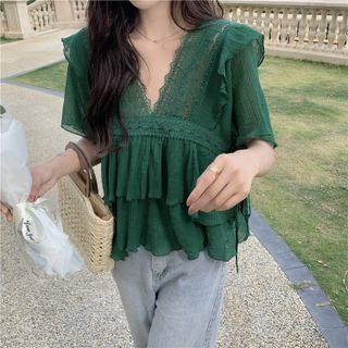 V-neck Lace Ruffle Top