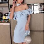 Set: Off Shoulder Ruffled Dress + Choker