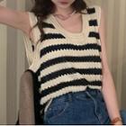 Color-block Eyelet-knit Vest Stripe - Black & Almond - One Size