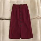 Button-up Slit-back Midi Skirt Wine Red - One Size