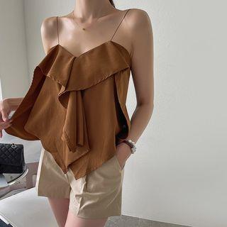 Spaghetti-strap Fold-over Ruffled Top