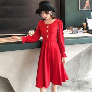Long-sleeve Heart Buttoned A-line Dress