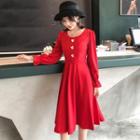 Long-sleeve Heart Buttoned A-line Dress
