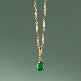Droplet Rhinestone Pendant Sterling Silver Necklace S925 Silver Necklace - One Size