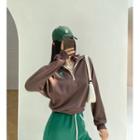 Embroidered Half-zip Cropped Sweatshirt