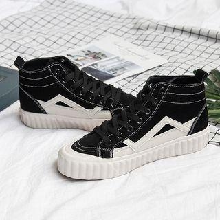 Two-tone Lace-up High-top Sneakers