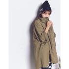 Mock Neck Zip Trench Coat Army Green - One Size