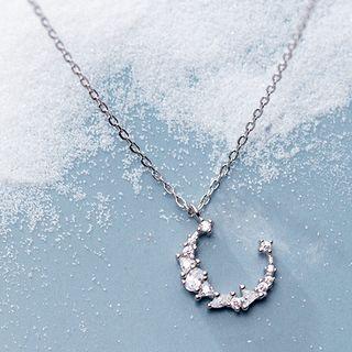 925 Sterling Silver Rhinestone Moon Pendant Necklace S925 Silver Necklace - One Size