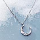 925 Sterling Silver Rhinestone Moon Pendant Necklace S925 Silver Necklace - One Size