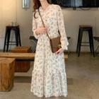 Floral Print Long Sleeve A-line Dress As Shown In Figure - One Size