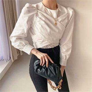 Bishop-sleeve Wrap Blouse Ivory - One Size