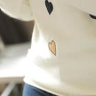 Raglan-sleeve Heart-embroidered Knit Top