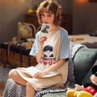 Printed Elbow-sleeve Raglan T-shirt Sleep Dress