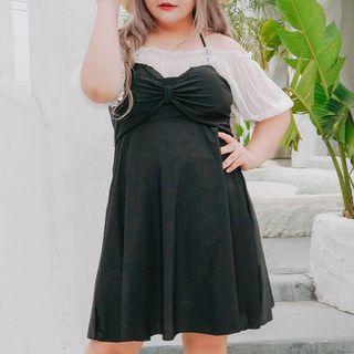 Set: Short-sleeve Two Tone Swim Dress + Shorts