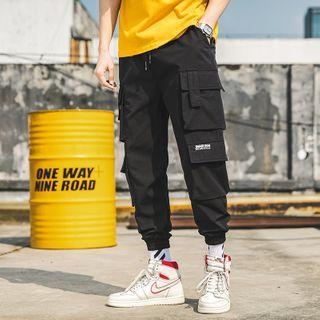 High-waist Drawstring Lettering Cargo Pants