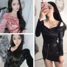 Long-sleeve Off Shoulder Velvet Top