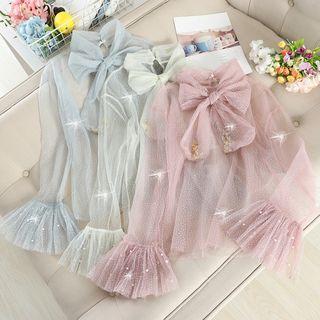 Bell-sleeve Bow Accent Mesh Top