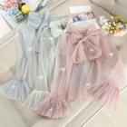 Bell-sleeve Bow Accent Mesh Top