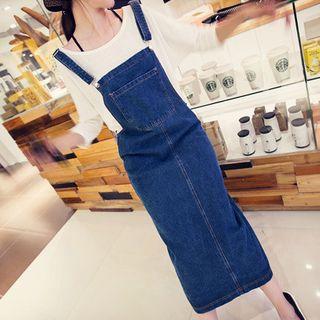 Pocketed Midi Denim Pinafore Dress