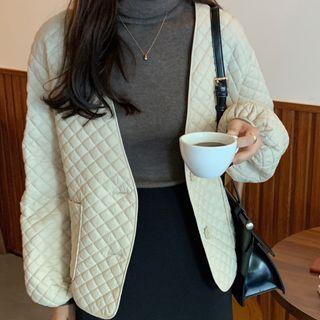 Plain Quilted Jacket Off-white - One Size