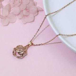 Rhinestone Alloy Rose Pendant Necklace Rose Gold - One Size