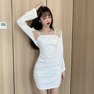 Set: Cropped Cardigan + Spaghetti Strap Mini Sheath Dress
