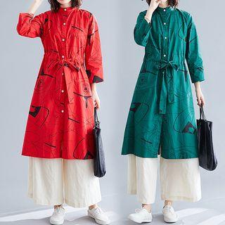 Print Stand-collar Cropped Sleeve Trench Jacket