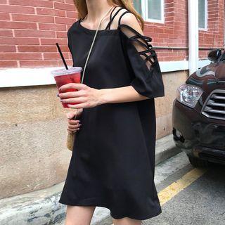 Short-sleeve Strappy Mini Chiffon Dress