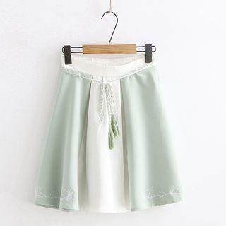 Embroidered Color-block Mini A-line Skirt