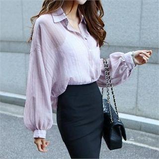 Drop-shoulder Sheer Blouse