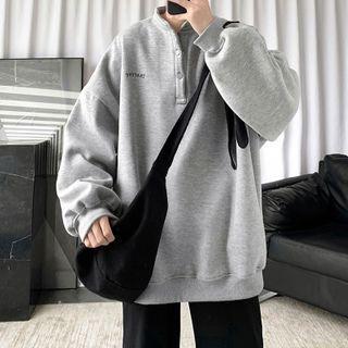 Lettering Embroidered Henley Sweatshirt