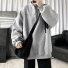 Lettering Embroidered Henley Sweatshirt