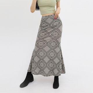Paisley Ribbed Maxi Mermaid Skirt