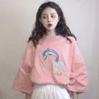 3/4-sleeve Dolphin Embroidered Top