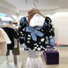 Square-neck Floral Print Short-sleeve Blouse