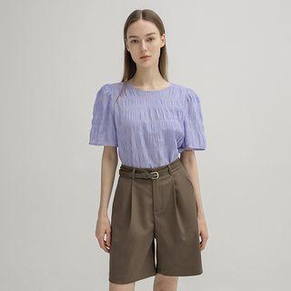 Puff-sleeve Smocked Blouse Blue - One Size