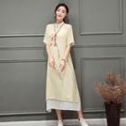 Floral Print Linen Cotton Short-sleeve Dress