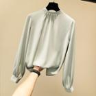 Faux Pearl Detail Shirred Chiffon Blouse