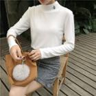 Letter Embroidered Mock Neck Long Sleeve Top