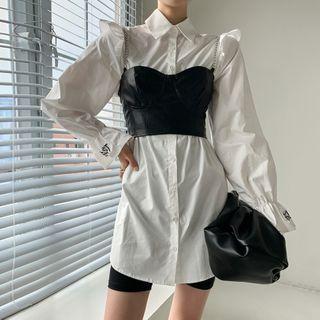 Ruffle Trim Mini Shirtdress / Chain Camisole Top